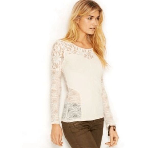 Free People Sweet Thang Cross Back Lace Panel Long Sleeve Size Medium - Picture 2 of 10